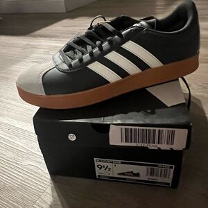 Adidas Men's Black and White Sneakers with Tan Sole